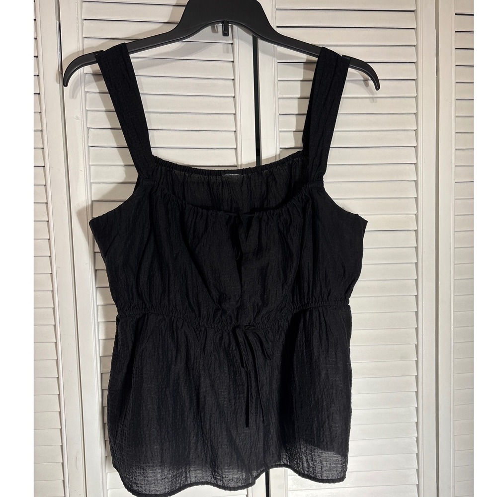 Madewell Black Lyocell Blend Sleeveless Peplum Tie Waist Tank Top RN17730